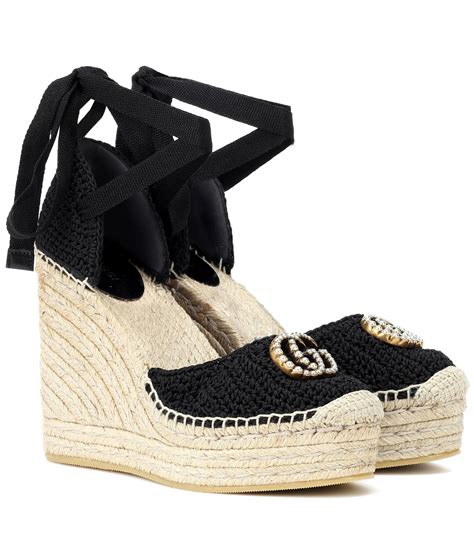 gucci espadrilles black canvas|gucci espadrilles wedges.